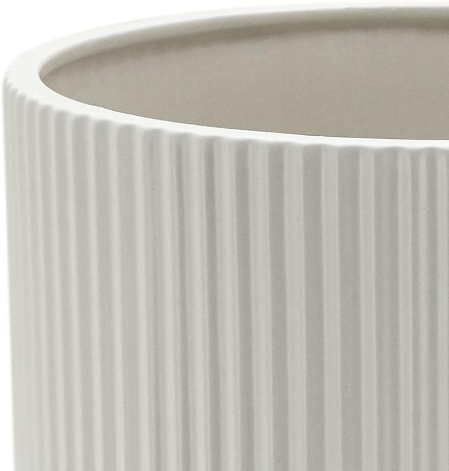 Amazon Basics 8" Round Ribbed Ceramic Planter - White