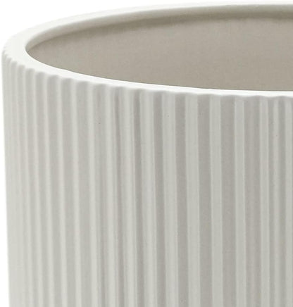 Amazon Basics 8" Round Ribbed Ceramic Planter - White