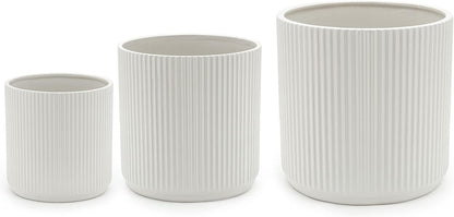 Amazon Basics Set of 3 White Round Fluted Ceramic Planters 6", 8" and 10"