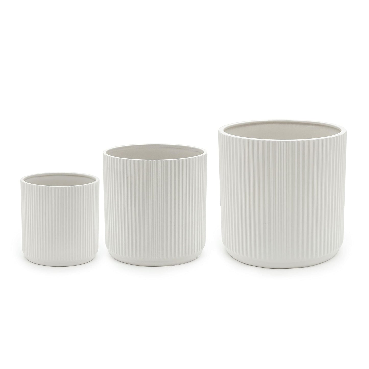 Amazon Basics Set of 3 Black Round Ribbed Ceramic Planters 6", 8" and 10"