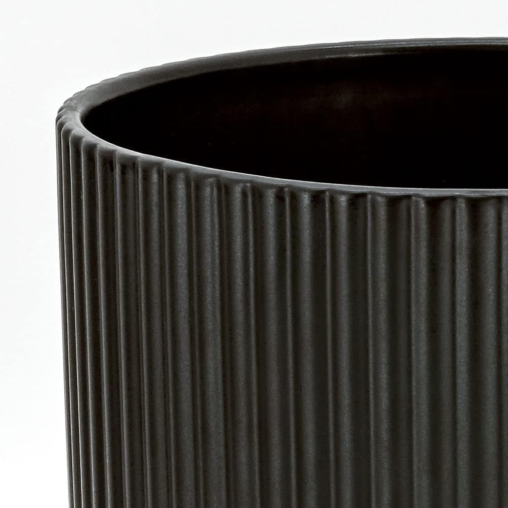 Amazon Basics Set of 3 Black Round Ribbed Ceramic Planters 6", 8" and 10"