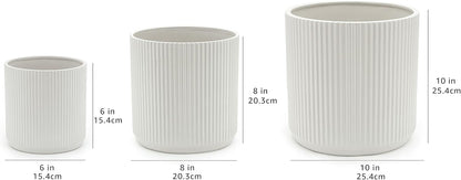 Amazon Basics Set of 3 White Round Fluted Ceramic Planters 6", 8" and 10"