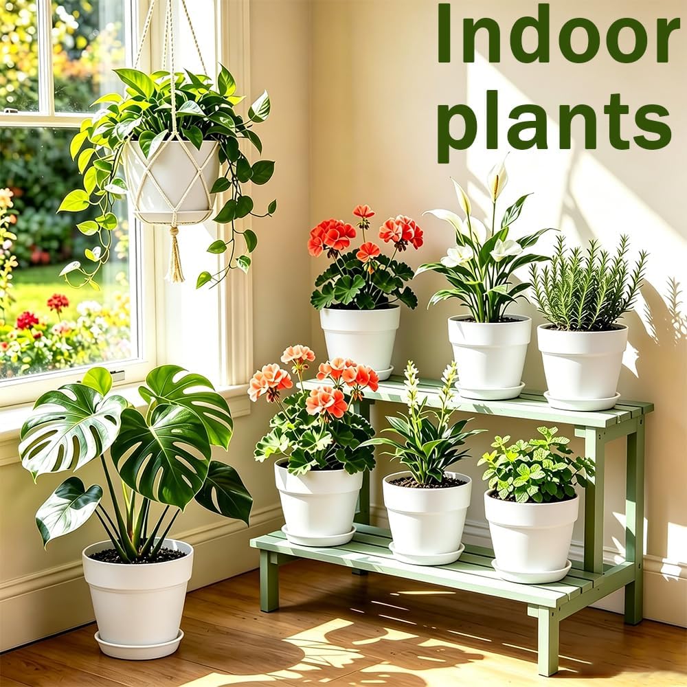 15,2 cm Blumentopf mit Untersetzer, 6er Pack Kunststoff Pflanztöpfe Rund mit Abflusslöchern, Matt-Design für Innen und Außen, Ideal für Balkon und Garten (Weiß)