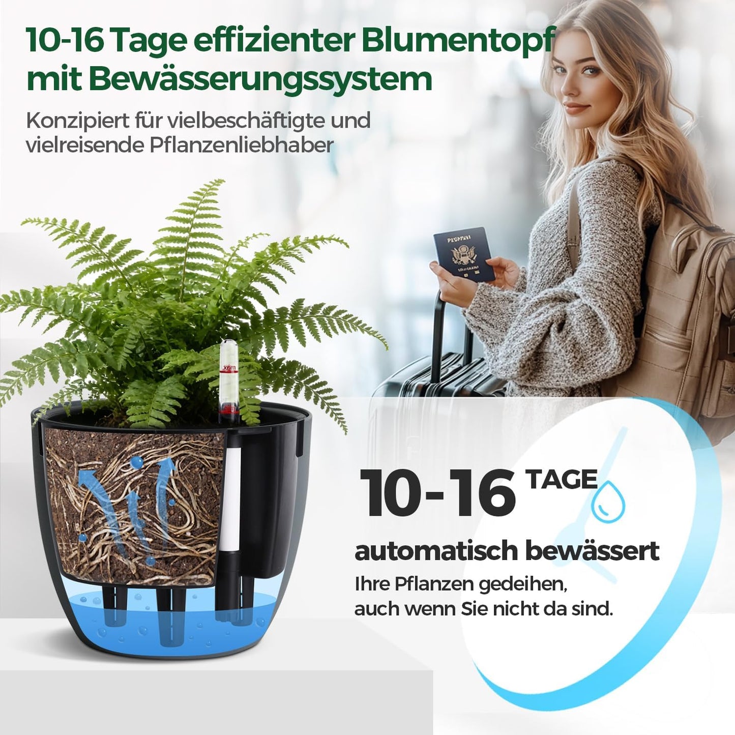 T4U 2Pcs 17,5cm Selbstbewässerungstopf mit Wasseranzeiger, Praktischer Blumentopf für vielbeschäftigte Anfänger und Gärtner, Plant Pot geeignet für Geranien/Minze für den Innen und Außenbereich (Grau)