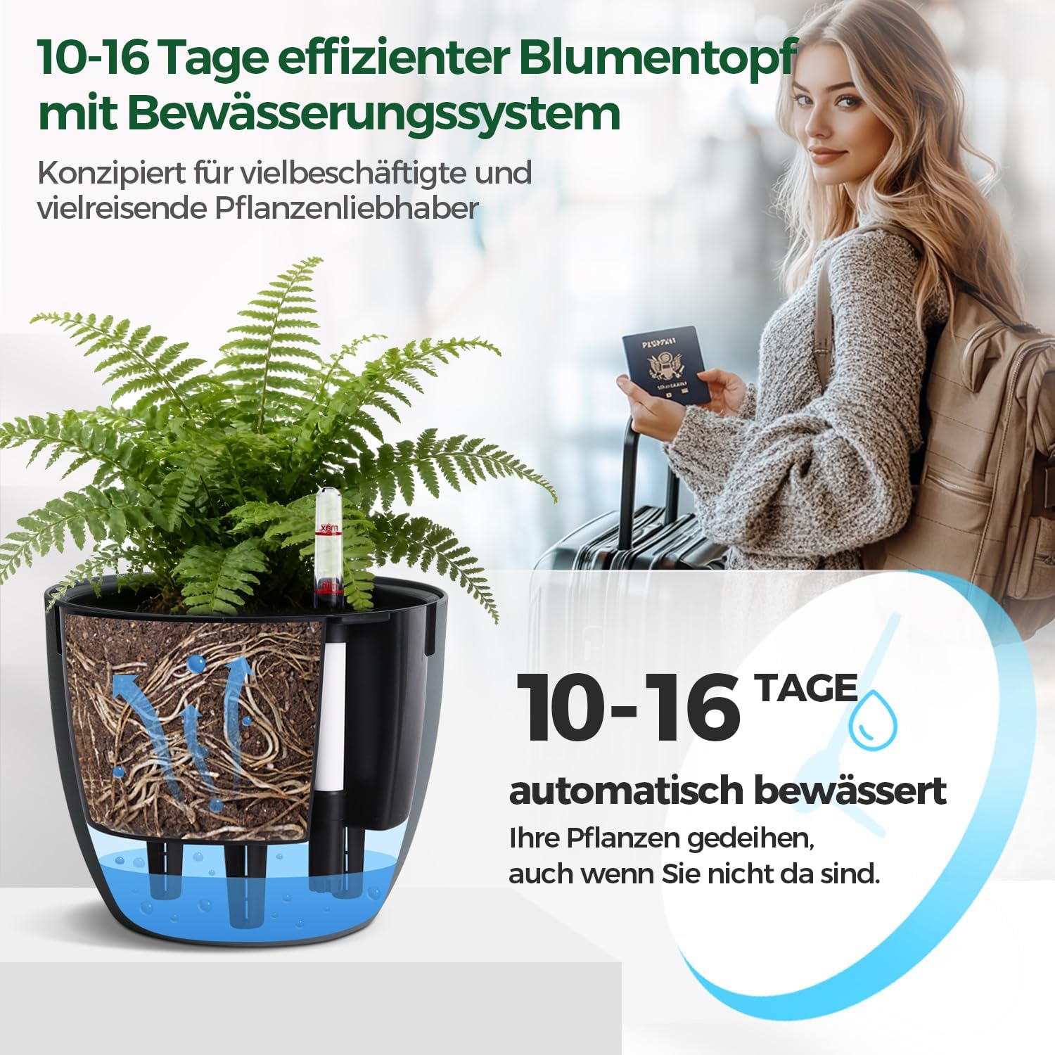 T4U 2Pcs 17,5cm Selbstbewässerungstopf mit Wasseranzeiger, Praktischer Blumentopf für vielbeschäftigte Anfänger und Gärtner, Plant Pot geeignet für Geranien/Minze für den Innen und Außenbereich (Grau)