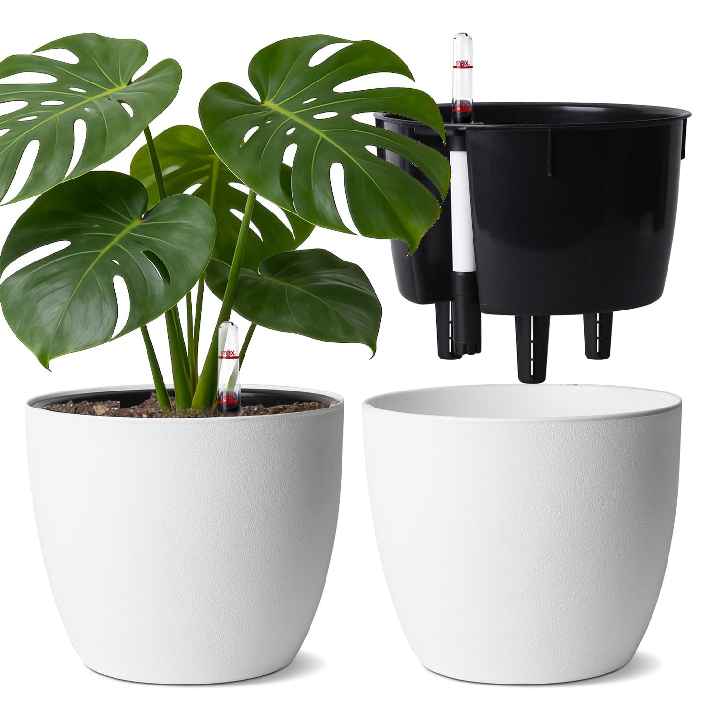 T4U 2Pcs 17,5cm Selbstbewässerungstopf mit Wasseranzeiger, Praktischer Blumentopf für vielbeschäftigte Anfänger und Gärtner, Plant Pot geeignet für Geranien/Minze für den Innen und Außenbereich (Grau)