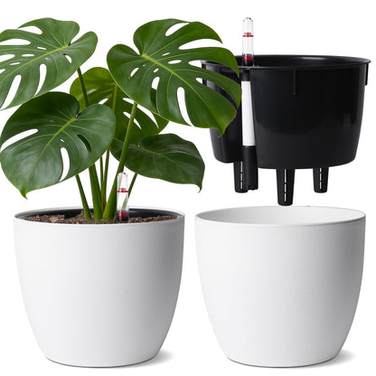 T4U 2Pcs 17,5cm Selbstbewässerungstopf mit Wasseranzeiger, Praktischer Blumentopf für vielbeschäftigte Anfänger und Gärtner, Plant Pot geeignet für Geranien/Minze für den Innen und Außenbereich (Grau)