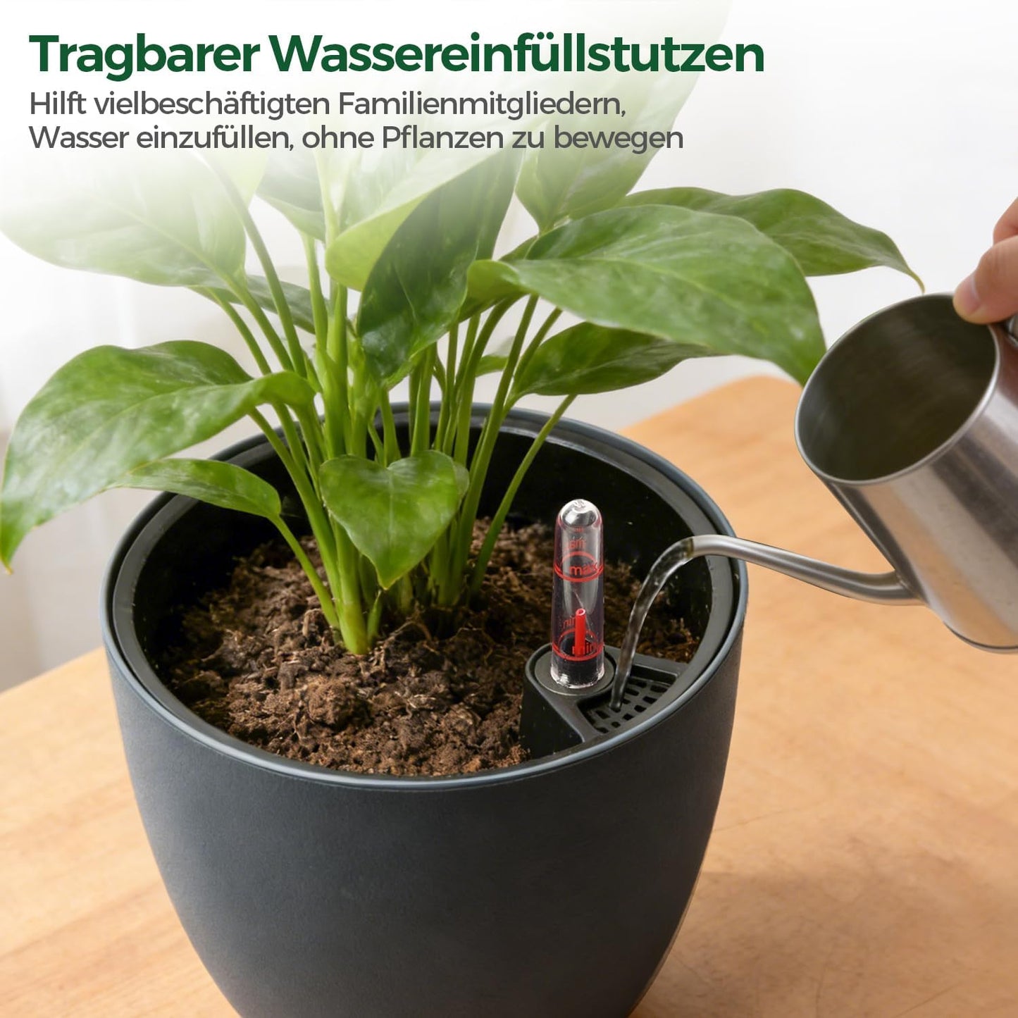 T4U 2Pcs 17,5cm Selbstbewässerungstopf mit Wasseranzeiger, Praktischer Blumentopf für vielbeschäftigte Anfänger und Gärtner, Plant Pot geeignet für Geranien/Minze für den Innen und Außenbereich (Grau)