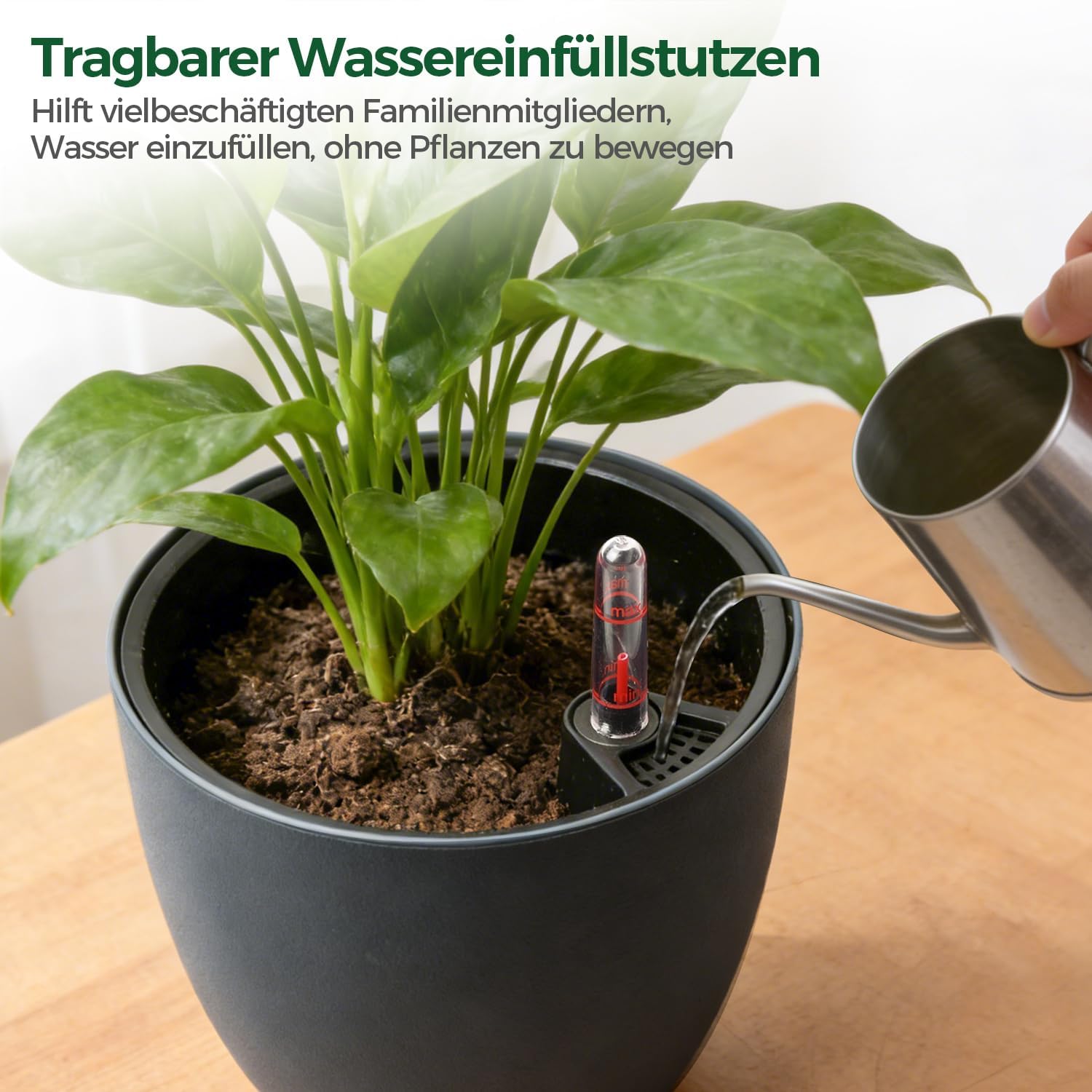 T4U 2Pcs 17,5cm Selbstbewässerungstopf mit Wasseranzeiger, Praktischer Blumentopf für vielbeschäftigte Anfänger und Gärtner, Plant Pot geeignet für Geranien/Minze für den Innen und Außenbereich (Grau)