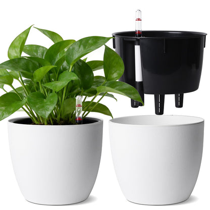 T4U 2Pcs 17,5cm Selbstbewässerungstopf mit Wasseranzeiger, Praktischer Blumentopf für vielbeschäftigte Anfänger und Gärtner, Plant Pot geeignet für Geranien/Minze für den Innen und Außenbereich (Grau)