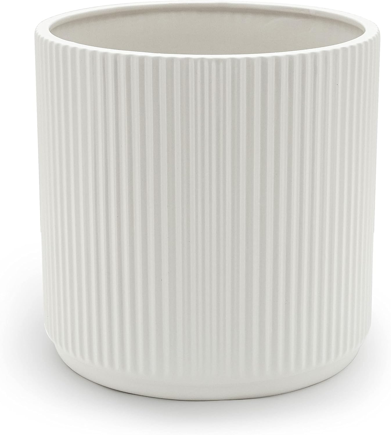 Amazon Basics 8" Round Ribbed Ceramic Planter - White