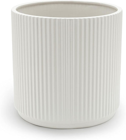 Amazon Basics 8" Round Ribbed Ceramic Planter - White