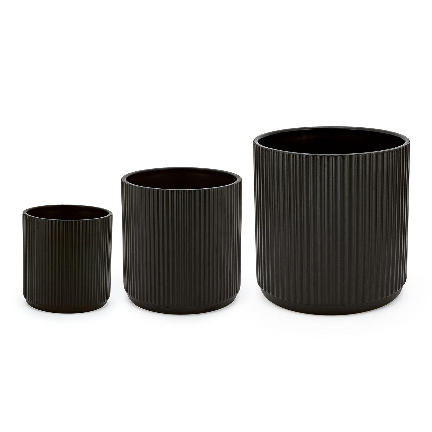 Amazon Basics Set of 3 White Round Fluted Ceramic Planters 6", 8" and 10"
