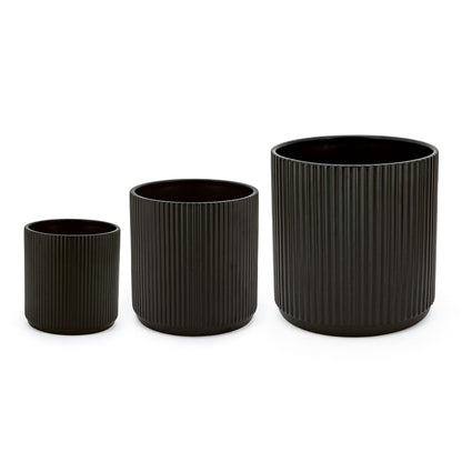 Amazon Basics 8" Round Ribbed Ceramic Planter - White