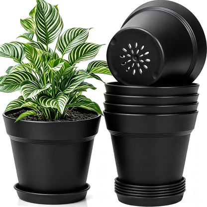 15,2 cm Blumentopf mit Untersetzer, 6er Pack Kunststoff Pflanztöpfe Rund mit Abflusslöchern, Matt-Design für Innen und Außen, Ideal für Balkon und Garten (Weiß)