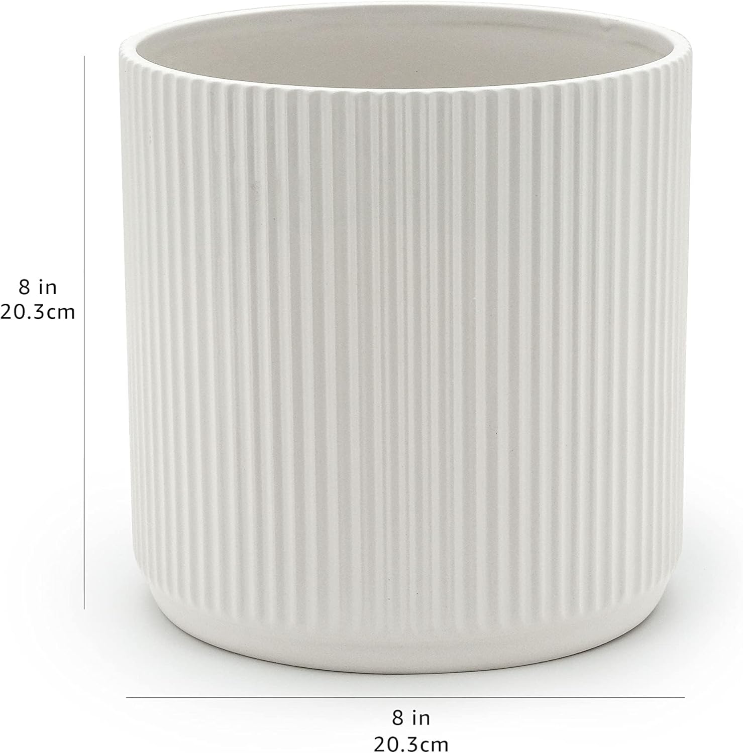 Amazon Basics 8" Round Ribbed Ceramic Planter - White