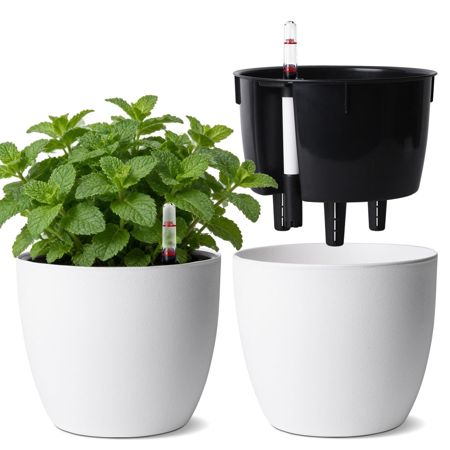 T4U 2Pcs 17,5cm Selbstbewässerungstopf mit Wasseranzeiger, Praktischer Blumentopf für vielbeschäftigte Anfänger und Gärtner, Plant Pot geeignet für Geranien/Minze für den Innen und Außenbereich (Grau)