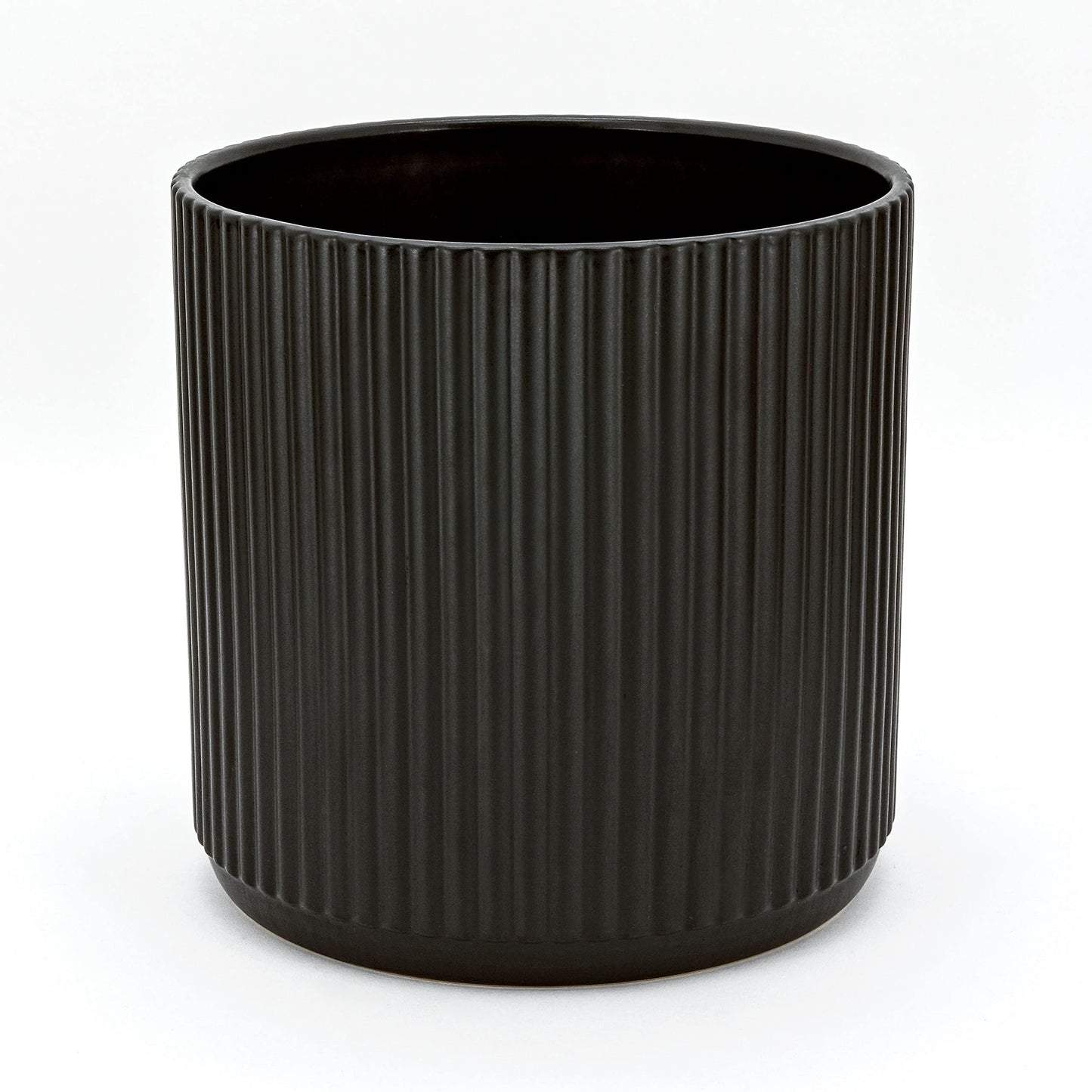 Amazon Basics 8" Round Ribbed Ceramic Planter - White