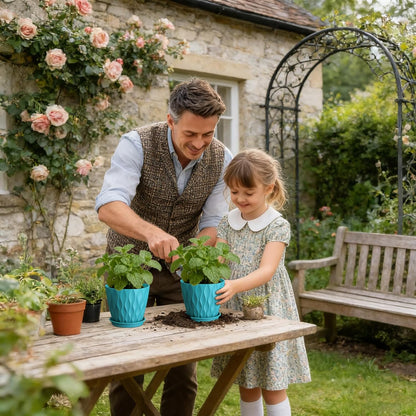 WSMKSZ 15 cm Blumentopf, 5er Set Dick Kunststoff Pflanztöpfe mit Untersetzer & Abflusslöchern, 3D-Wellentextur Übertopf für Einblatt, Efeutute & Innen Außen Pflanzen, Blaugrün